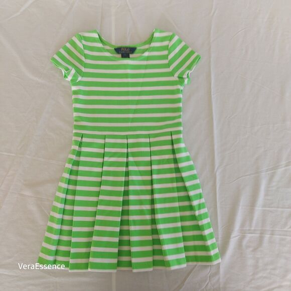 Polo Ralph Lauren Dress Girls Size 6 Green White stripes pleated Cute - Picture 4 of 4